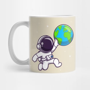Cute Astronaut Playing Earth Ball Cartoon Mug